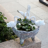 NNETM Swan Resin Flower Pot with Rattan Accent