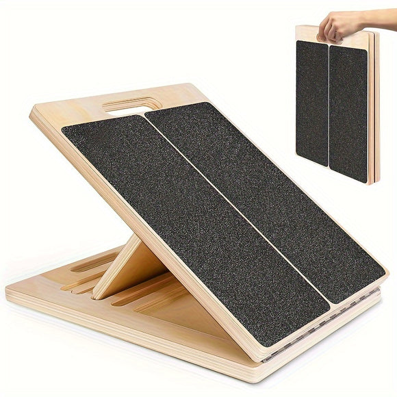 NNETM Adjustable Fitness Wooden Slant Board for Calf Stretching & Squats(Brown)