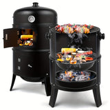 NNETM 3-in-1 Charcoal Smoker Grill Outdoor BBQ Cooker