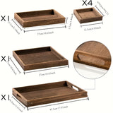 NNETM Rustic Wooden Tray Set with Handles (7pcs)