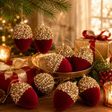 12pcs Burgundy Red Velvet Christmas Ball Ornaments