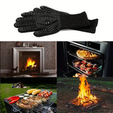 NNETM Fireproof Silicone BBQ Gloves - Heat Resistant, Cut-Resistant, Non-Slip (Black)