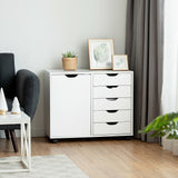 NNECW Mobile Storage Unit with 5 Drawers and Cupboard-White