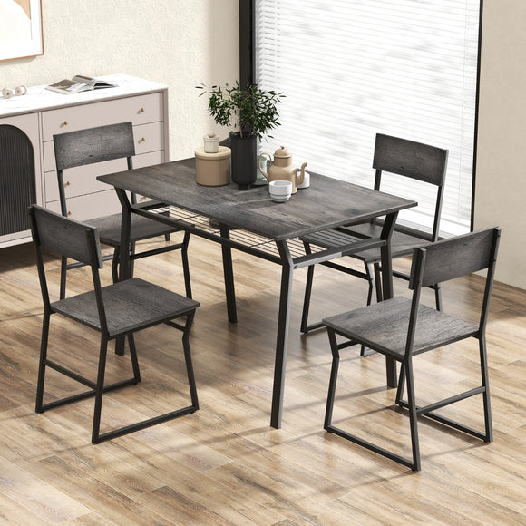 NNECW 5 Piece Industrial Dining Table Set with Storage Rack for Kitchen-Grey