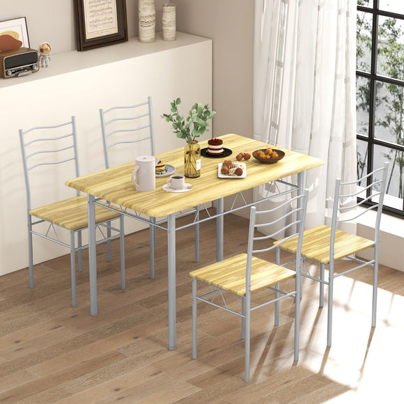 NNECW 5 Pieces Dining Table Set with Rectangular Tabletop and 4 High Backrest Chairs-Natural