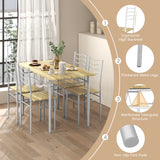 NNECW 5 Pieces Dining Table Set with Rectangular Tabletop and 4 High Backrest Chairs-Natural