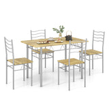 NNECW 5 Pieces Dining Table Set with Rectangular Tabletop and 4 High Backrest Chairs-Natural