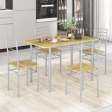 NNECW 5 Pieces Dining Table Set with Rectangular Tabletop and 4 High Backrest Chairs-Natural