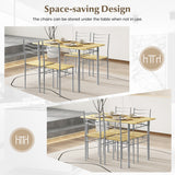 NNECW 5 Pieces Dining Table Set with Rectangular Tabletop and 4 High Backrest Chairs-Natural