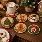 6pcs Wooden Christmas Coaster Set 10×10cm Festive Drink Mats