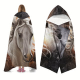 NNETM Horse Pattern Wearable Blanket Flannel Hooded Throw