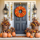 NNETM Faux Velvet Pumpkin Wreath Wall Hanging