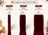 3-Roll Burgundy Velvet Ribbon Set Soft Flocked Velvet Trim