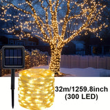 Outdoor Solar LED String Lights, Solar Fairy String Lights, 8-Mode Dusk to Dawn, Garden Trees Courtyard House Party Wedding Decorations, Halloween And Christmas Decorations, Camping Lights, Spring Garden Lights, Summer Solar Lights-PURPLE 300LED  31.97M