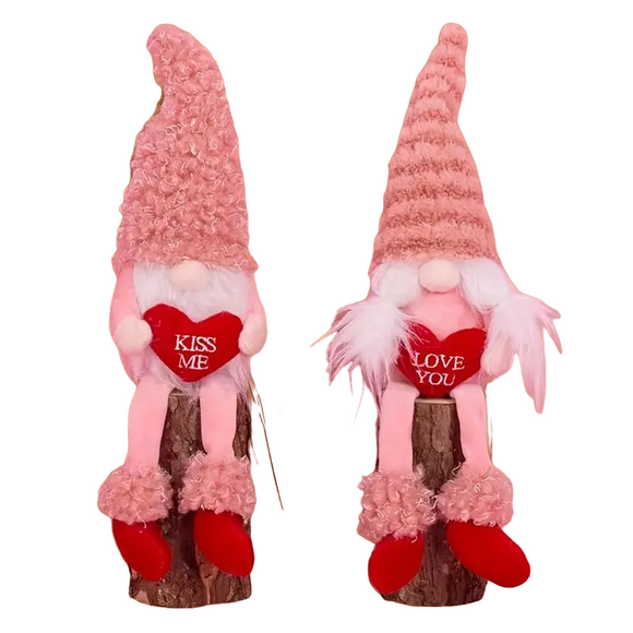 NNETM Romantic Handmade Plush Valentine's Day Gnome Decor Set - Long Leg Love Heart Design