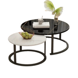 NNEOBA Elegance in Contrast: Set of 2 Round Nesting Marble Coffee Tables in Style9: Black and White