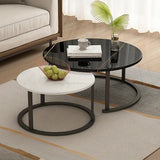 NNEOBA Elegance in Contrast: Set of 2 Round Nesting Marble Coffee Tables in Style9: Black and White