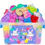 NNETM 24pcs Easter Bunny Pop Fidget Toy Keychain Pack