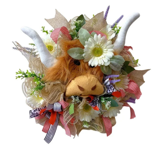 NNEOBA Highland Cow Christmas Wreath Front Door Decoration