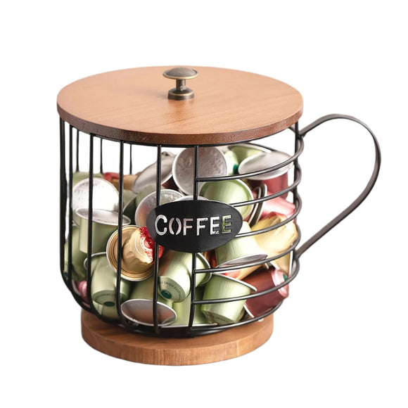 NNETM Coffee Pod Holder with Wooden Base