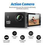 NNETM HD 1080P Sport Action Camera with 2-inch LCD Screen and Waterproof Housing