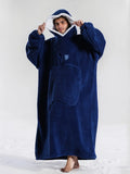 NNETM Winter Fleece Hooded Robe Navy Blue Blanket