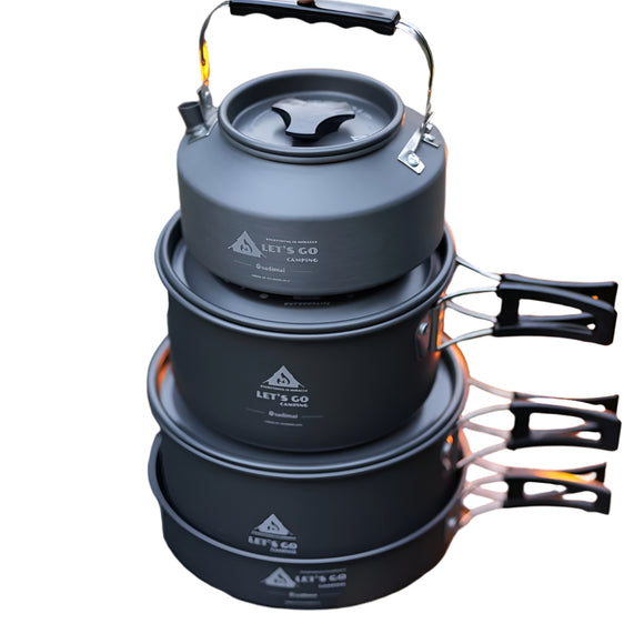 NNETM 4pcs Aluminum Camping Cookware Set for Outdoor Cooking