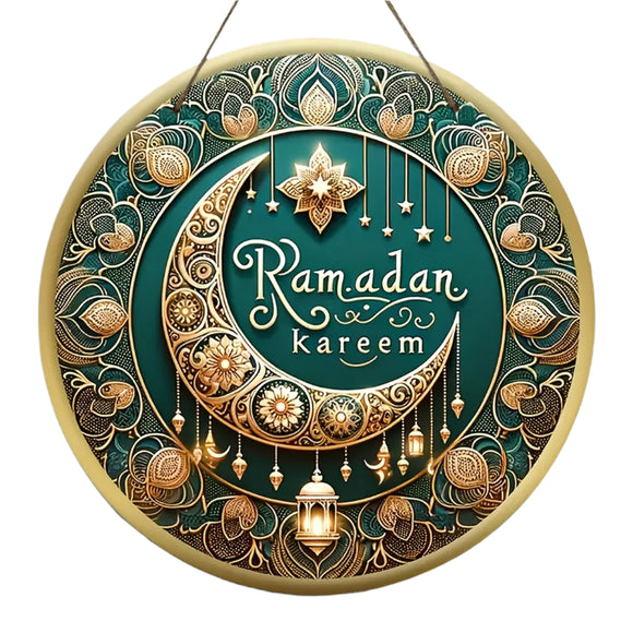 NNETM Glam Style Ramadan Kareem Wood Wreath Decoration