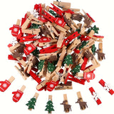 20pcs Wooden Christmas Mini Clips 3.5cm Mixed