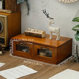 NNEOBA Vintage Wooden Desk Organizer with Glass Drawer - Double Drawer Size