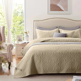 NNETM Beige Microfiber 3-Piece 150GSM Bedspread Set - Queen Size