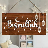 NNETM Wooden Ramadan Wreath Star-Themed Eid Decor Sign