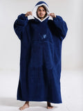 NNETM Winter Fleece Hooded Robe Navy Blue Blanket