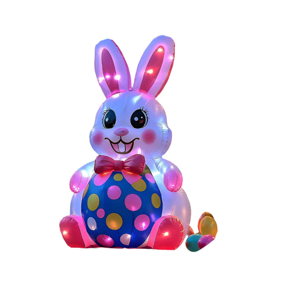 NNETM Inflatable Easter Bunny on Polka-Dot Egg Decoration