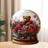 NNETM Acrylic Crystal Ball Ornament with Teddy Bear and Roses