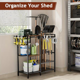 NNETM Garden Tool Rack with Wooden Shelves