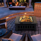 NNETM Square Metal Wood Fire Pit Table