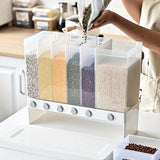 NNEOBA 1pc Wall-Mounted Multi-Grid Food Dispenser - Large Capacity Rice Bucket