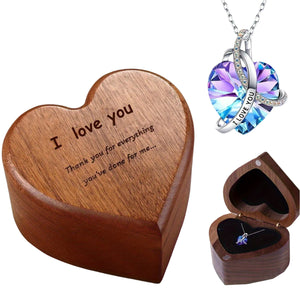 NNETM Heart-Shaped Bamboo Gift Box with Pendant Necklace