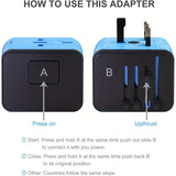 NNETM Universal Travel Adapter with 4 USB Ports and Type-C Port - Blue