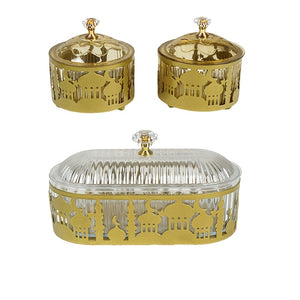 NNETM 3pcs Metal Ramadan Oval Tray Set Jewelry Organizer