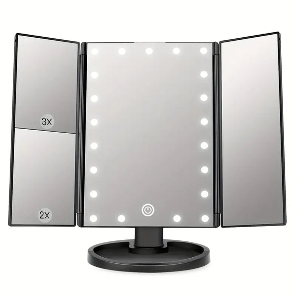 NNETM LED Lights 2X 3X Magnification Lighted Makeup Mirror,  Touch Control, Trifold Makeup Mirror, Rechargeable and dimmable light