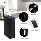 NNECW Freestanding  Slim Bathroom Storage Cabinet with Slide-out Drawers for Small/ Narrow Bathroom-Black
