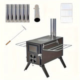 NNETM Iron Portable Camping Wood Stove with Chimney