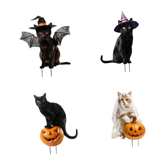 NNEOBA Metal Cat Statues Garden Stakes Halloween (4 Set)
