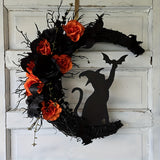 NNETM Halloween Witch Cat Moon Wreath Door Decor