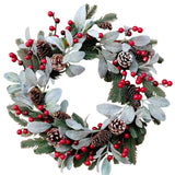 NNETM Christmas Wreath Wall Hanging with Pine Cones & Red Berries