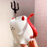 NNETM 16oz Large Ceramic Halloween Devil Mug with Stirring Stick