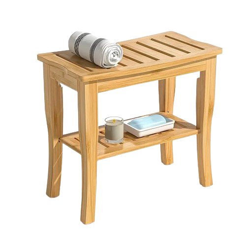 NNETM Bamboo Shower Bench with Shelf