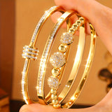 3-Piece Stainless Steel Beaded Bracelet Set – Copper-Plated Fashion Jewelry for Women